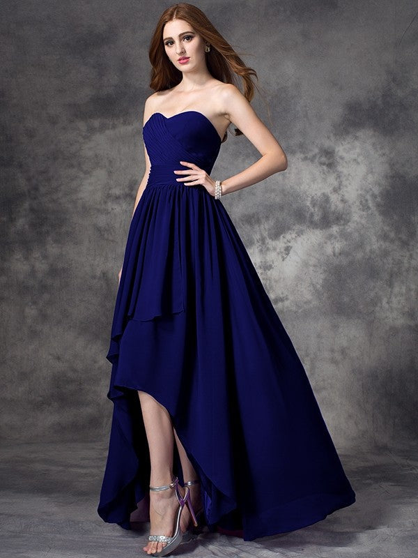 Gorgeous Sweetheart Ruffles Sleeveless High-Low Chiffon Bridesmaid Dresses