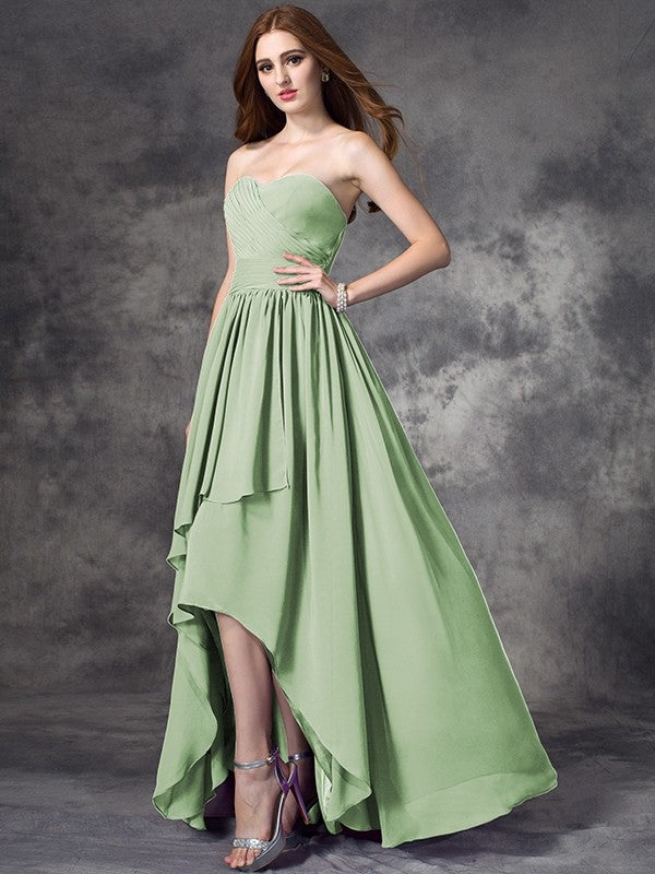 Gorgeous Sweetheart Ruffles Sleeveless High-Low Chiffon Bridesmaid Dresses