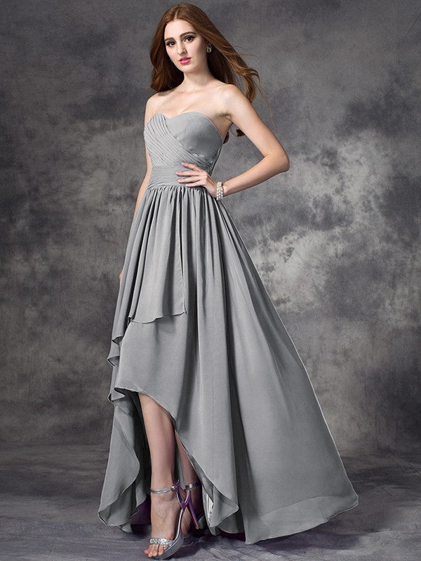 Gorgeous Sweetheart Ruffles Sleeveless High-Low Chiffon Bridesmaid Dresses