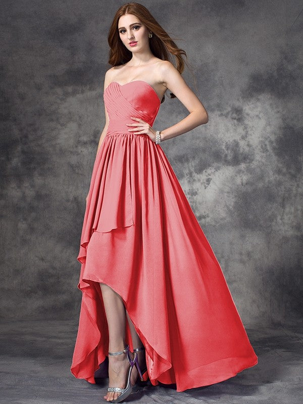Gorgeous Sweetheart Ruffles Sleeveless High-Low Chiffon Bridesmaid Dresses