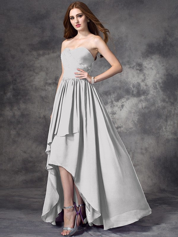 Gorgeous Sweetheart Ruffles Sleeveless High-Low Chiffon Bridesmaid Dresses