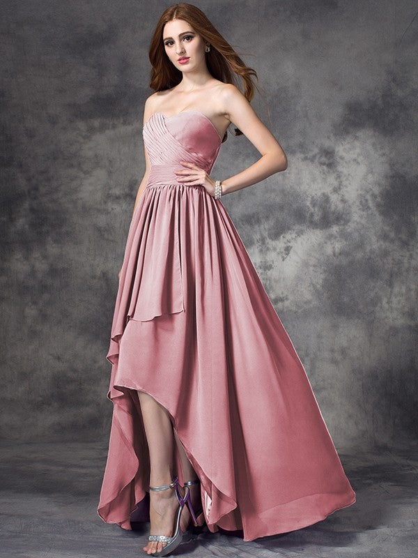 Gorgeous Sweetheart Ruffles Sleeveless High-Low Chiffon Bridesmaid Dresses
