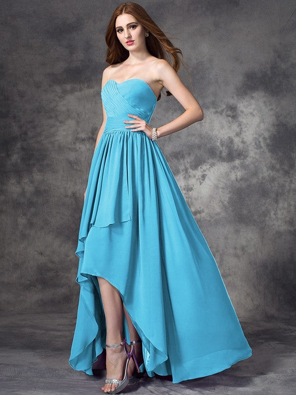 Gorgeous Sweetheart Ruffles Sleeveless High-Low Chiffon Bridesmaid Dresses