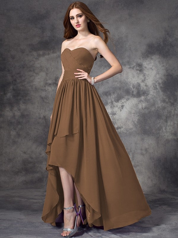 Gorgeous Sweetheart Ruffles Sleeveless High-Low Chiffon Bridesmaid Dresses