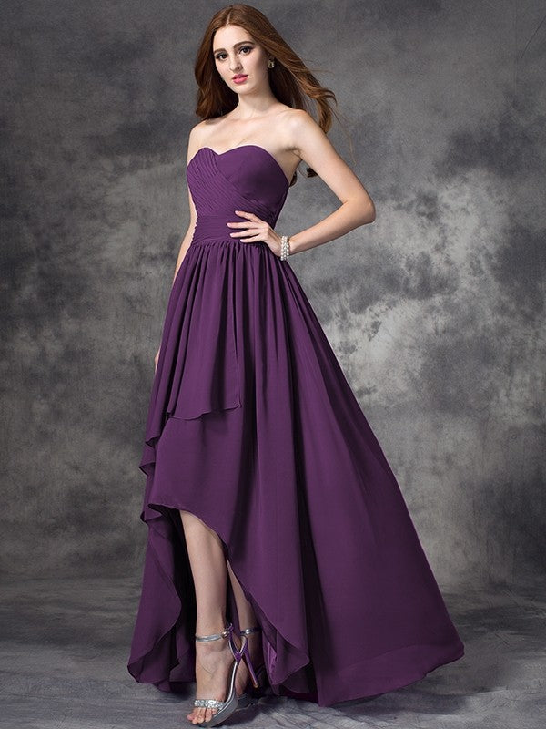 Gorgeous Sweetheart Ruffles Sleeveless High-Low Chiffon Bridesmaid Dresses