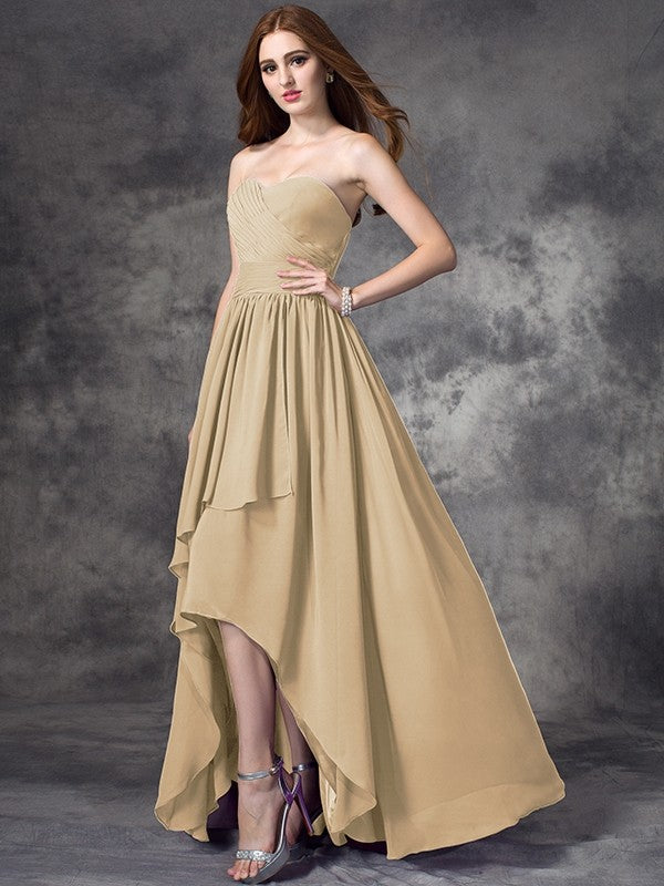 Gorgeous Sweetheart Ruffles Sleeveless High-Low Chiffon Bridesmaid Dresses