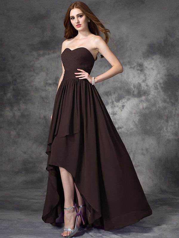 Gorgeous Sweetheart Ruffles Sleeveless High-Low Chiffon Bridesmaid Dresses
