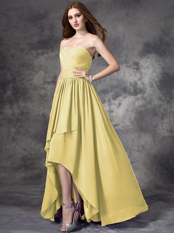 Gorgeous Sweetheart Ruffles Sleeveless High-Low Chiffon Bridesmaid Dresses