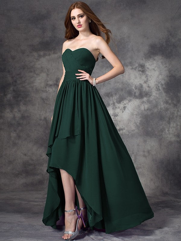 Gorgeous Sweetheart Ruffles Sleeveless High-Low Chiffon Bridesmaid Dresses