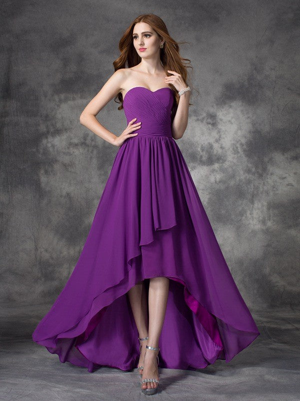 Gorgeous Sweetheart Ruffles Sleeveless High-Low Chiffon Bridesmaid Dresses