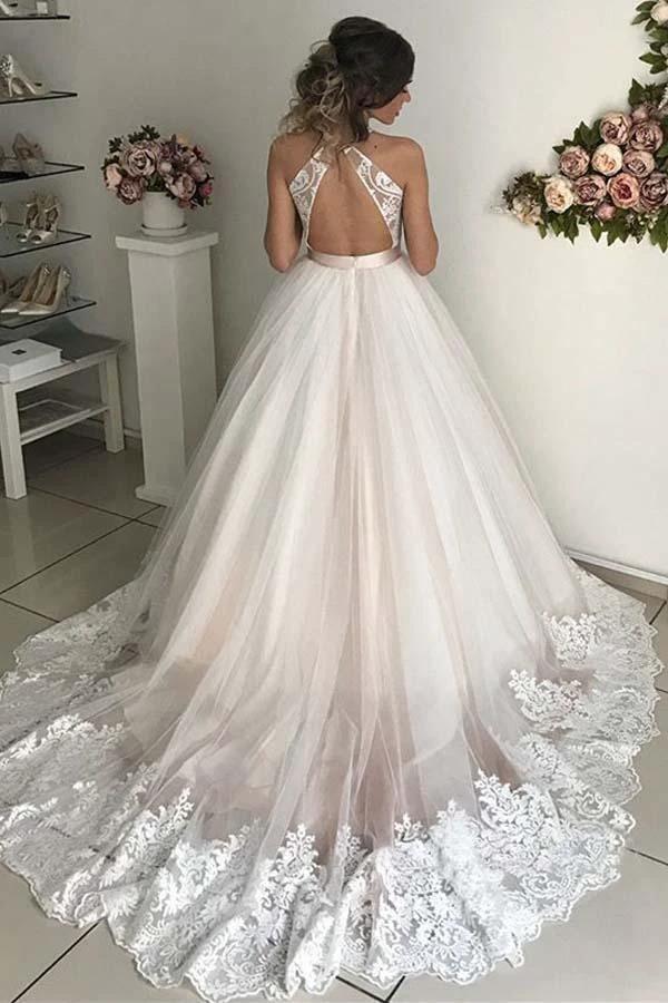 Gorgeous V-Neck Sleeveless Tulle Wedding Dresses Bridal Gowns (ZD15396)