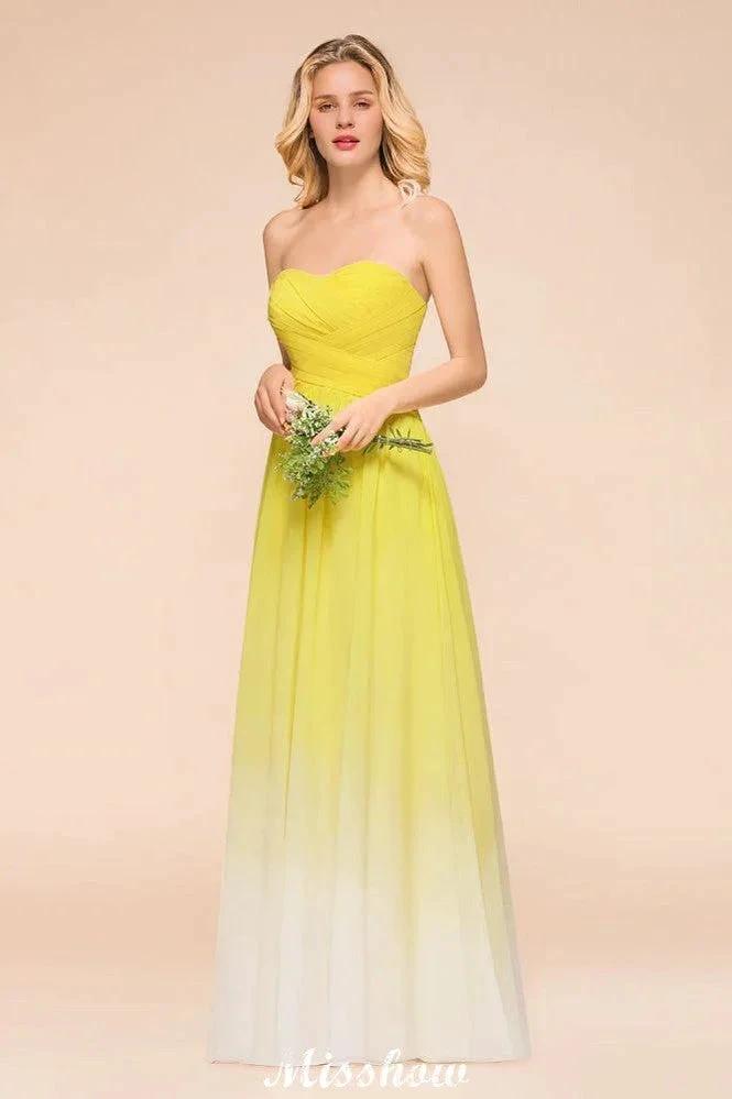 Gradient Sweetheart Floor Length Bridesmaid Dress Chiffon Wedding Party Dress (ZD12952)