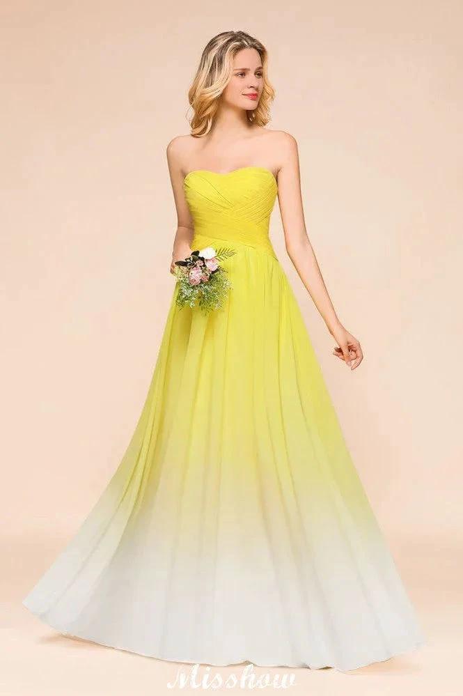 Gradient Sweetheart Floor Length Bridesmaid Dress Chiffon Wedding Party Dress (ZD12952)