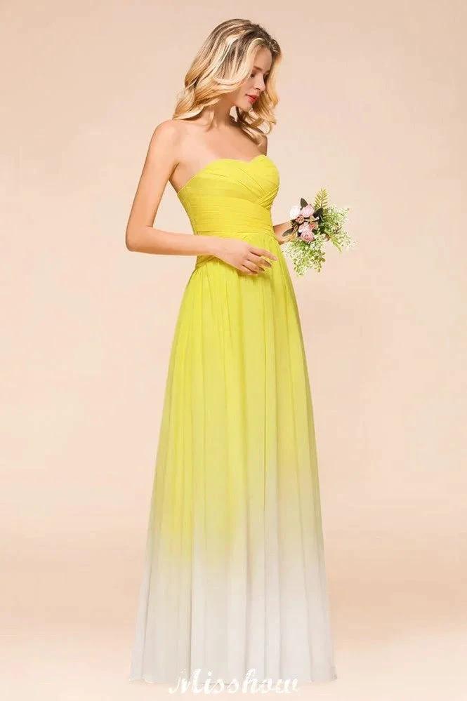 Gradient Sweetheart Floor Length Bridesmaid Dress Chiffon Wedding Party Dress (ZD12952)