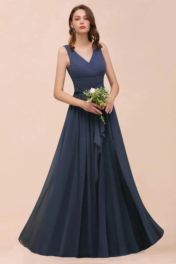 Gray Side Split Bridesmaid Dress V-Neck Sleeveless Floor Length dress for Bride (ZD13019)