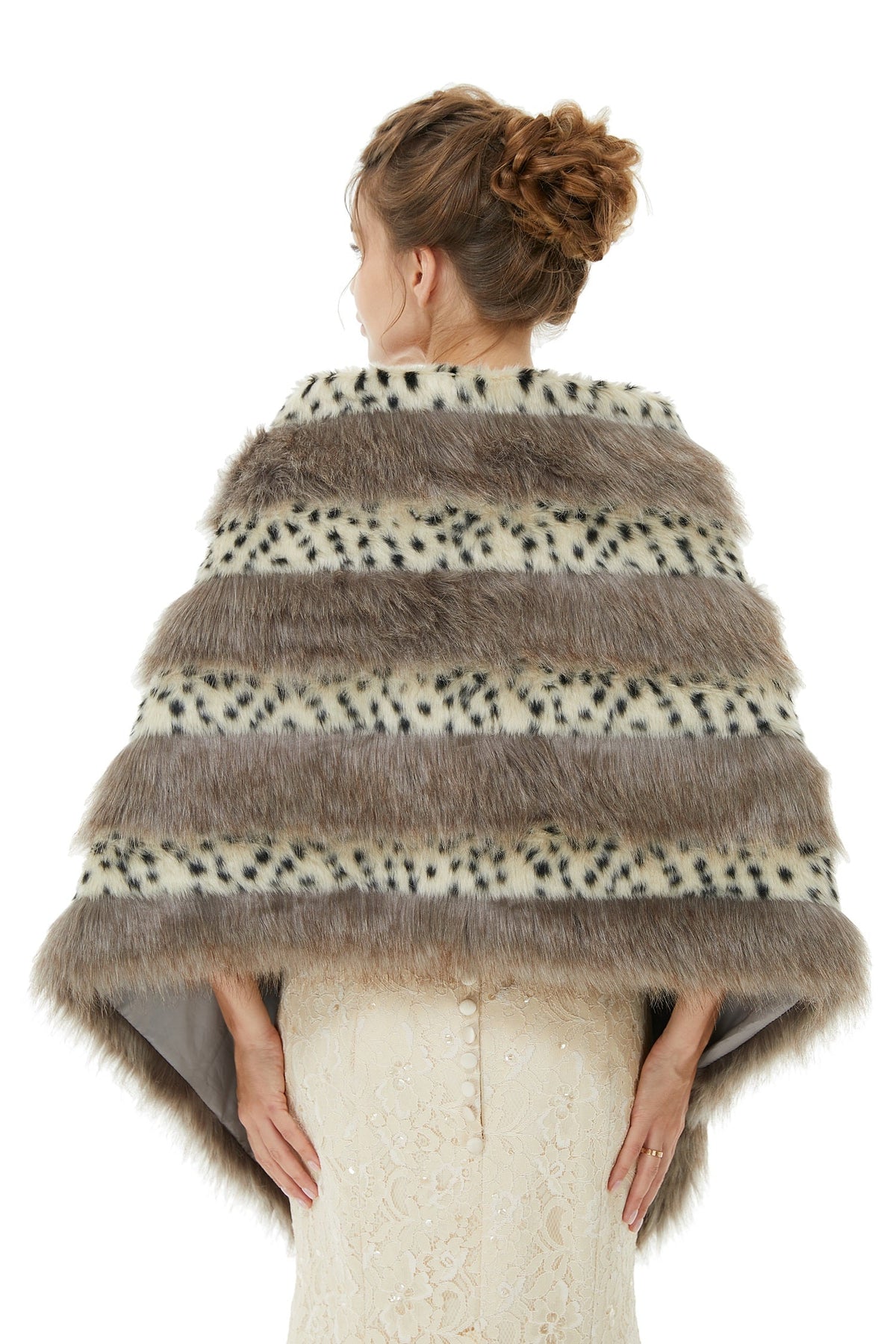 Gray Stripe Faux Fur Black and White Wedding Shawl For Bride