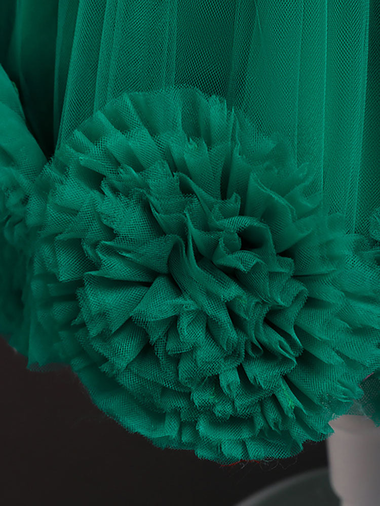 Green Jewel Neck Sleeveless Bows Tulle Cotton Sequined Kids Party Dresses