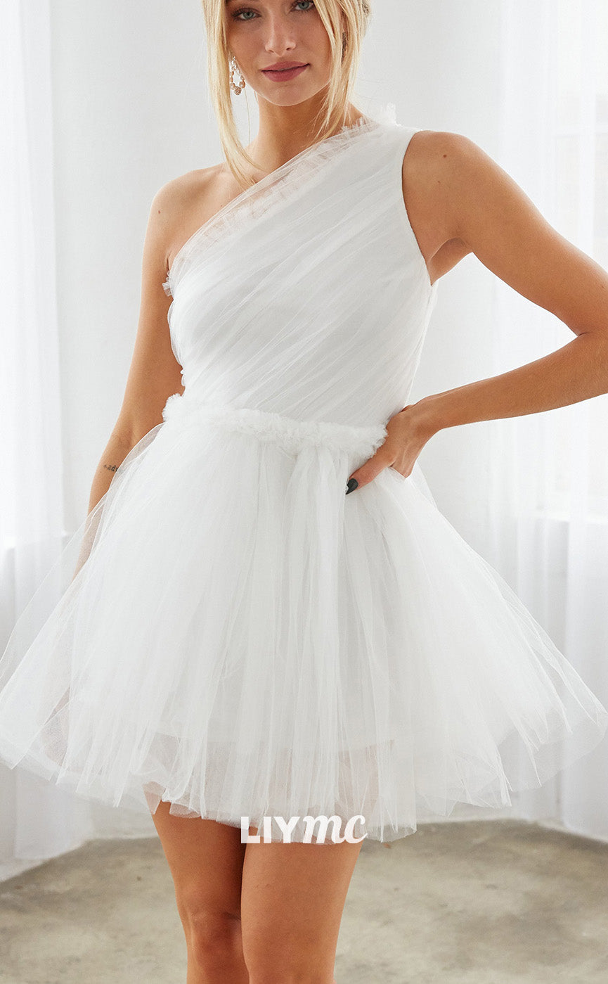 LY157 - One Shoulder A Line Tulle Short Homecoming Dress