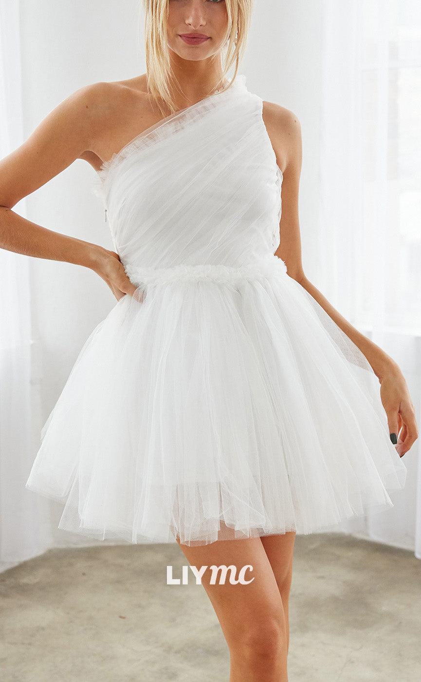 LY157 - One Shoulder A Line Tulle Short Homecoming Dress