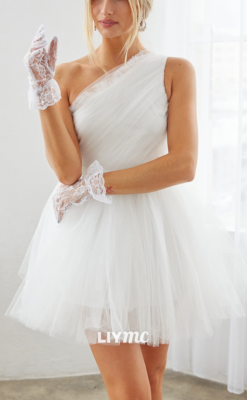 LY157 - One Shoulder A Line Tulle Short Homecoming Dress