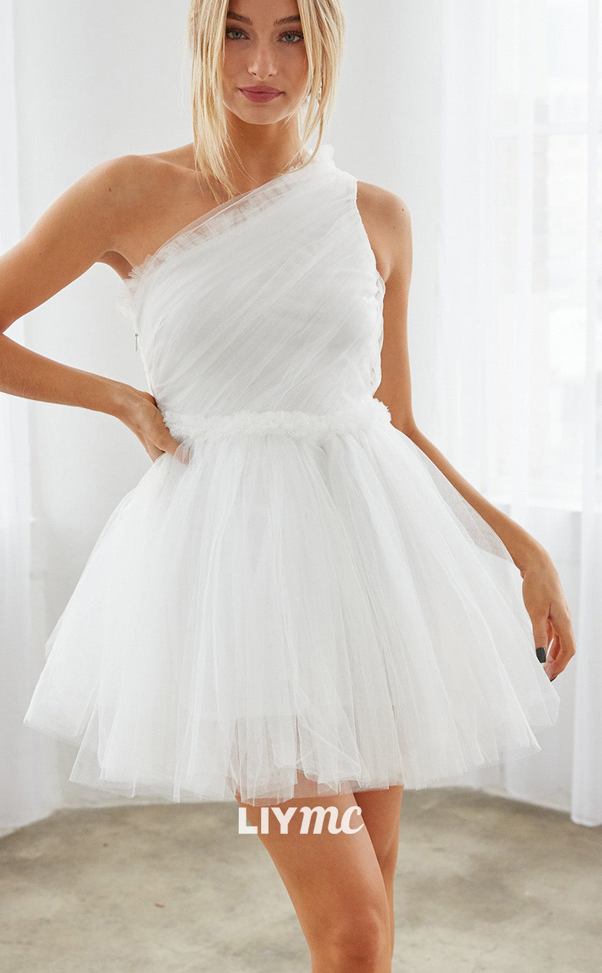 LY157 - One Shoulder A Line Tulle Short Homecoming Dress
