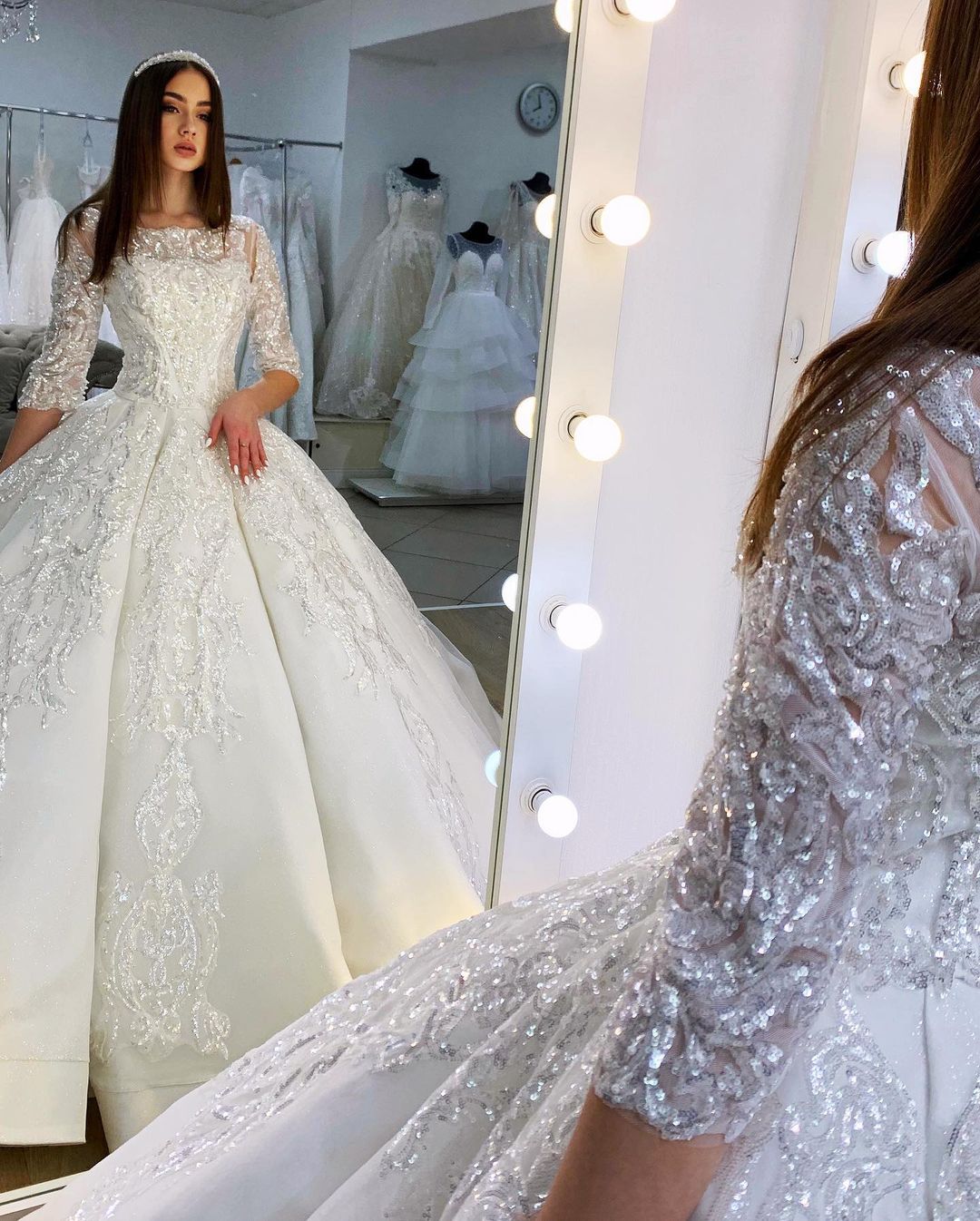 Half Sleeves Applqiues Ball Gown Wedding Dress (ZD17519)