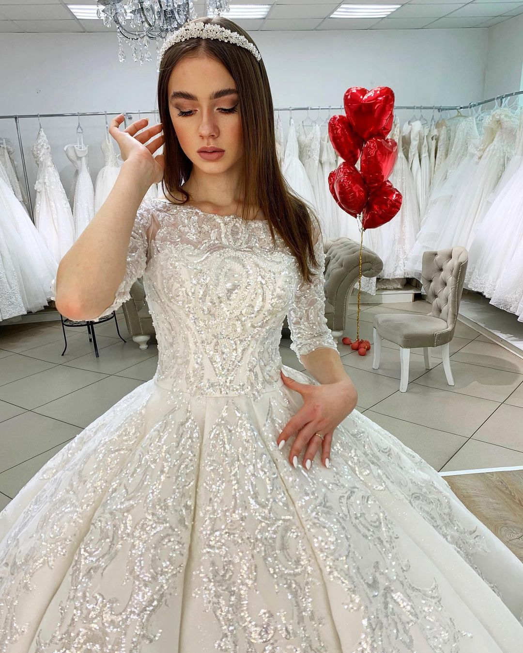 Half Sleeves Applqiues Ball Gown Wedding Dress (ZD17519) - View 4 | VelvetHem