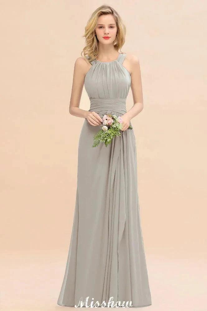Halter A-line Bridesmaid Dresses Floor-Length Dress for Wedding Party by misshow.com