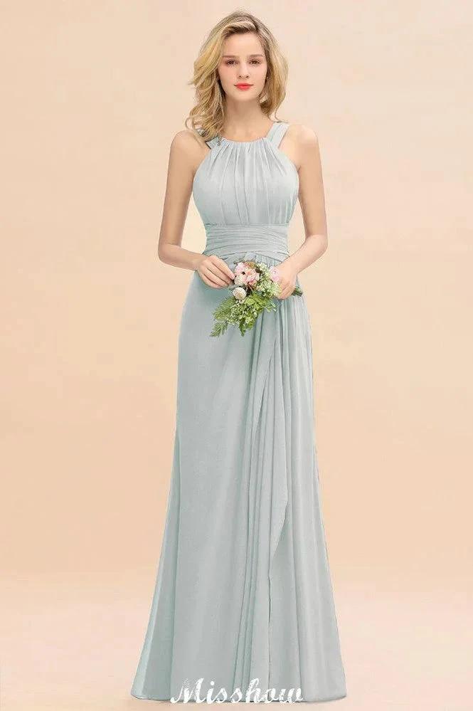 Halter A-line Bridesmaid Dresses Floor-Length Dress for Wedding Party by misshow.com