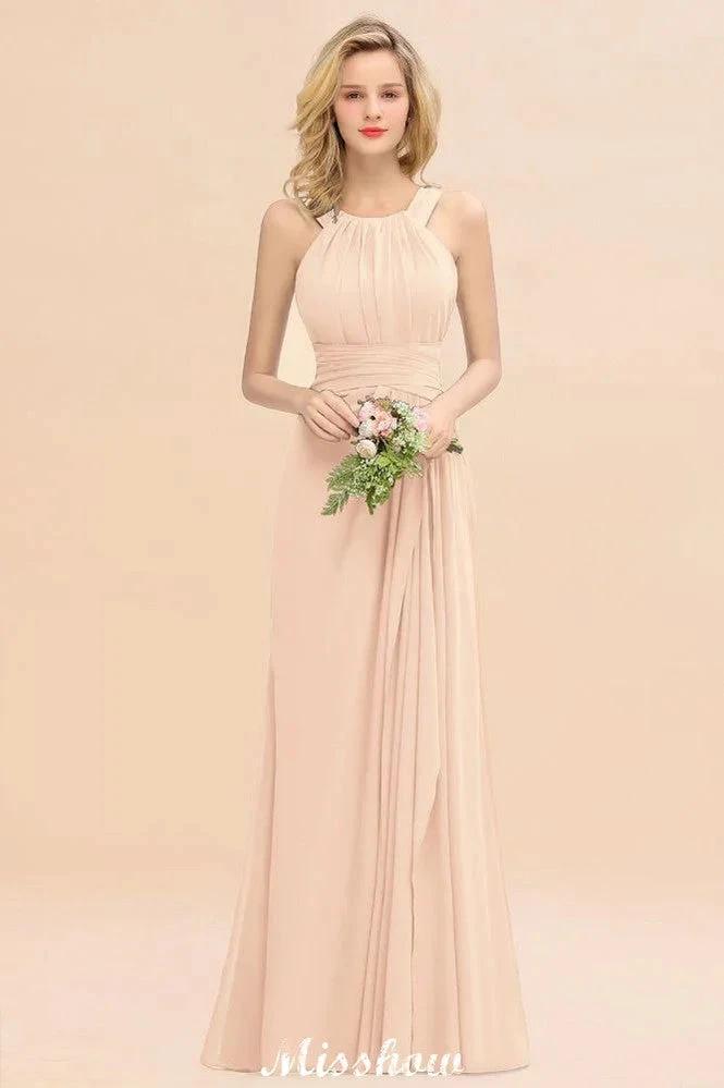 Halter A-line Bridesmaid Dresses Floor-Length Dress for Wedding Party by misshow.com