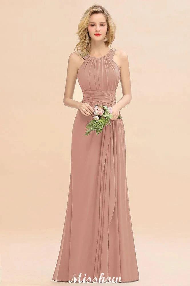Halter A-line Bridesmaid Dresses Floor-Length Dress for Wedding Party by misshow.com