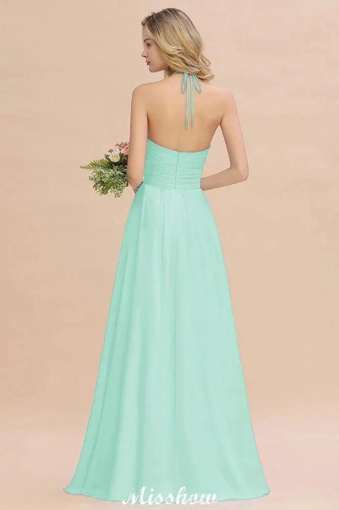 Halter Backless Beach Bridesmaid Dress Chiffon Garden Wedding Party Dress (ZD12888)
