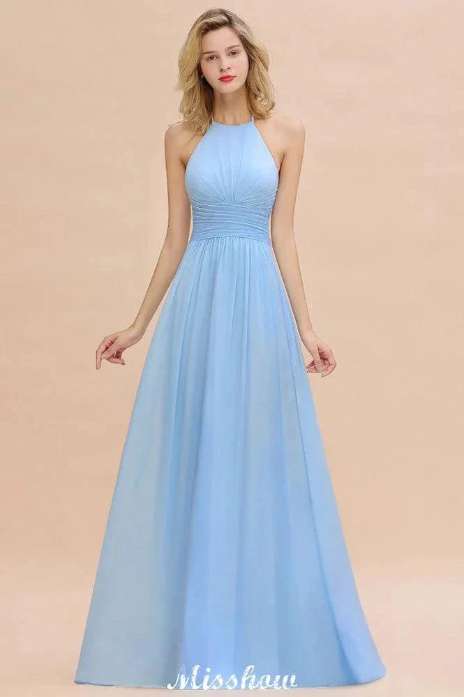 Halter Backless Beach Bridesmaid Dress Chiffon Garden Wedding Party Dress (ZD12888)