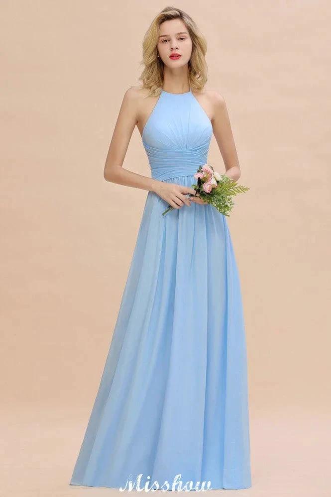 Halter Backless Beach Bridesmaid Dress Chiffon Garden Wedding Party Dress (ZD12888)