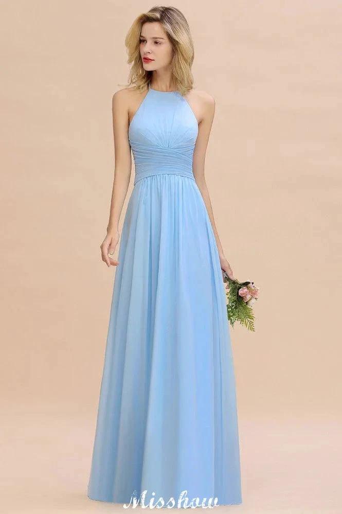 Halter Backless Beach Bridesmaid Dress Chiffon Garden Wedding Party Dress (ZD12888)
