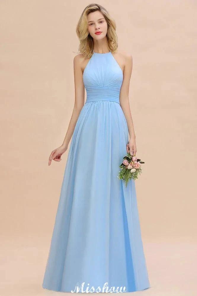 Halter Backless Beach Bridesmaid Dress Chiffon Garden Wedding Party Dress (ZD12888)