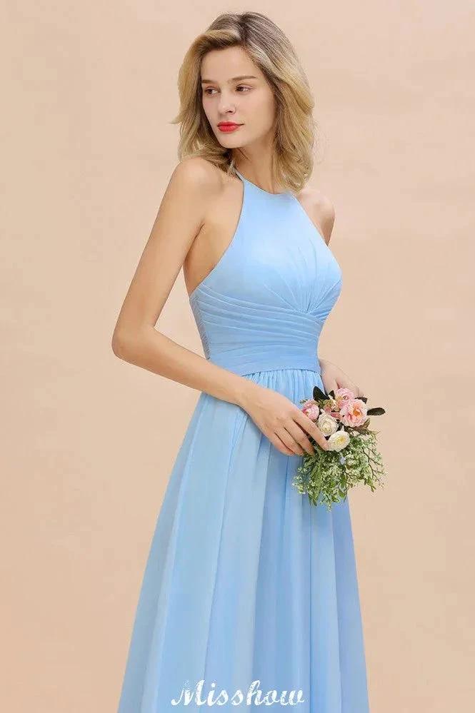 Halter Backless Beach Bridesmaid Dress Chiffon Garden Wedding Party Dress (ZD12888)