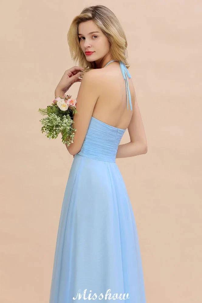 Halter Backless Beach Bridesmaid Dress Chiffon Garden Wedding Party Dress (ZD12888)