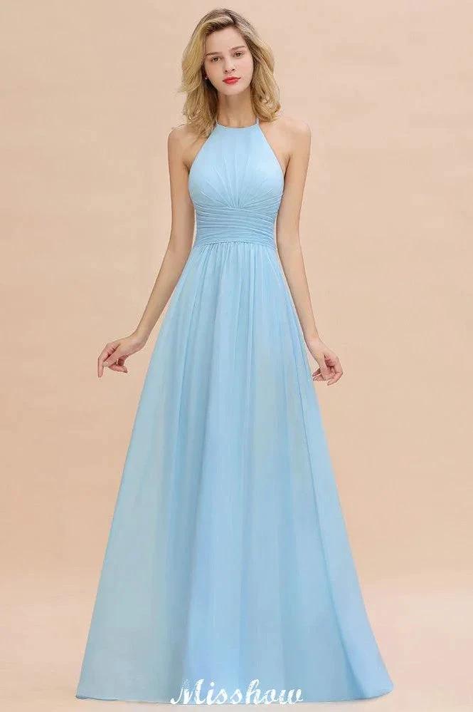 Halter Backless Beach Bridesmaid Dress Chiffon Garden Wedding Party Dress (ZD12888)