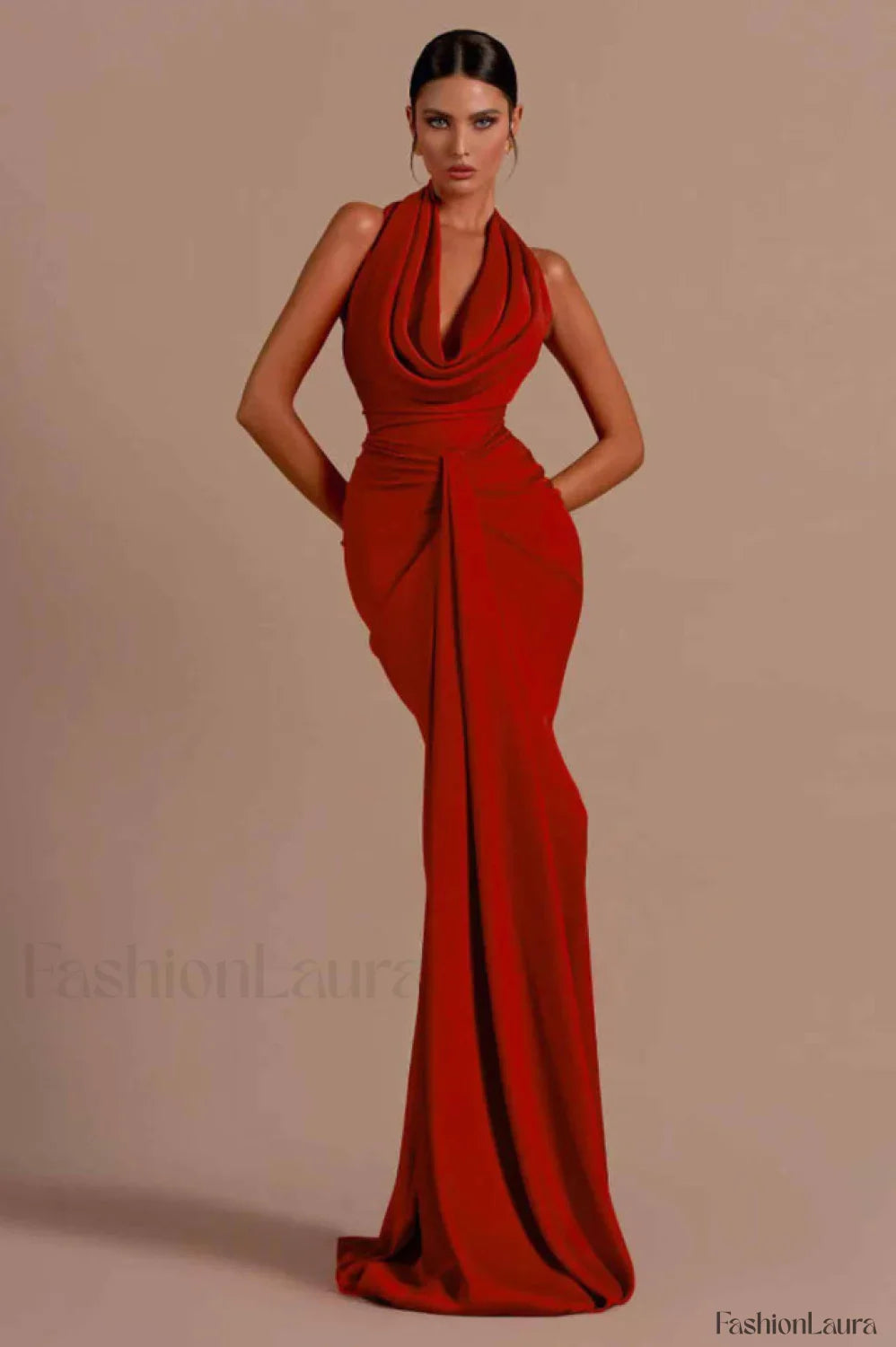 Halter Draped Stylish Mermaid Maxi Dress