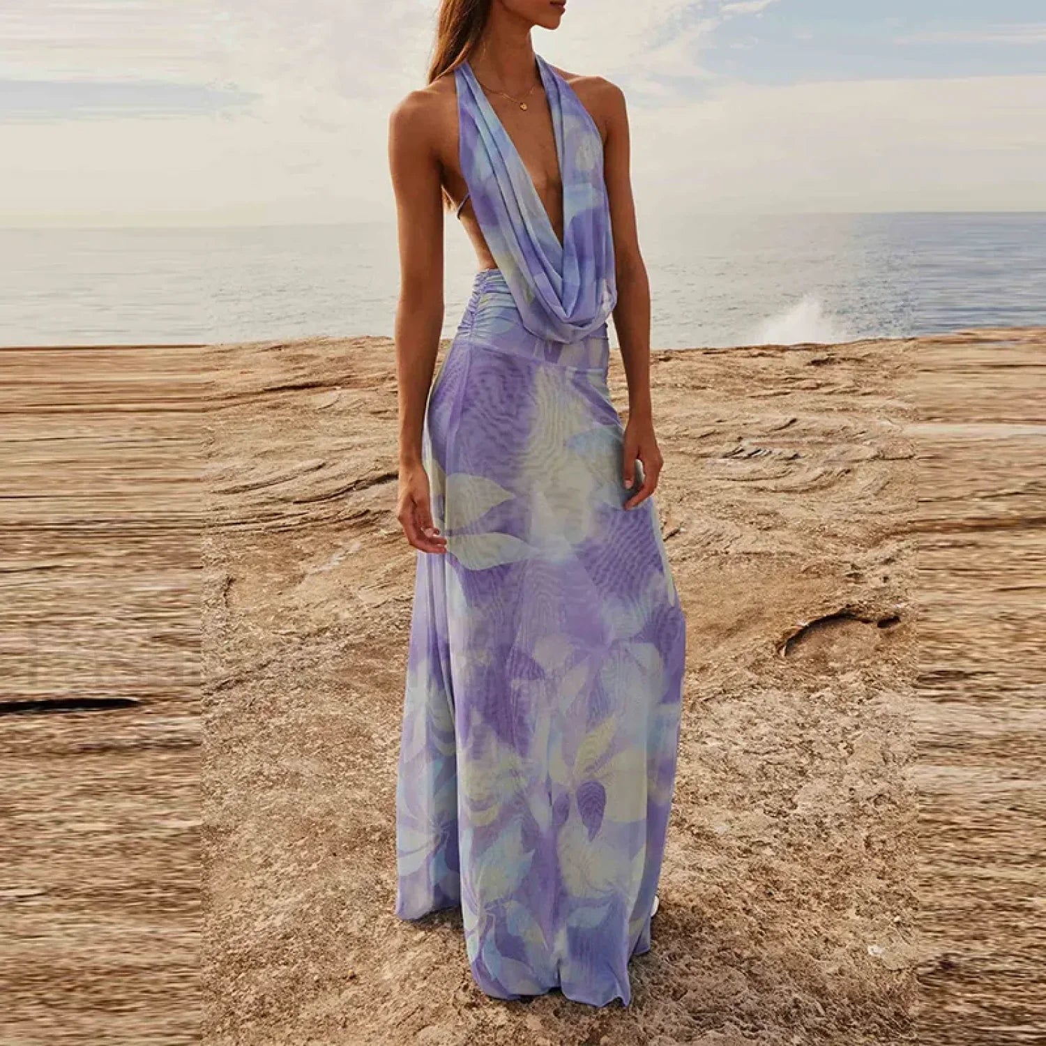 Halter High Waist Vintage Inspired Dress for Layered Outfit Styling