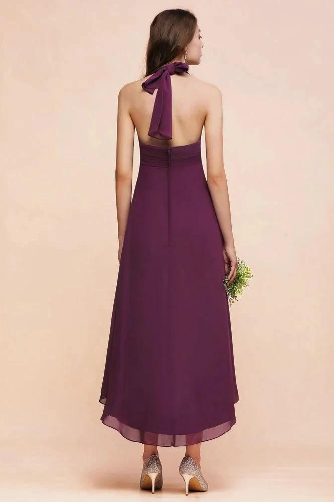 Halter Purple Hi-Lo Bridesmaid Dress Chiffon Cocktail Party Dress (ZD12978)