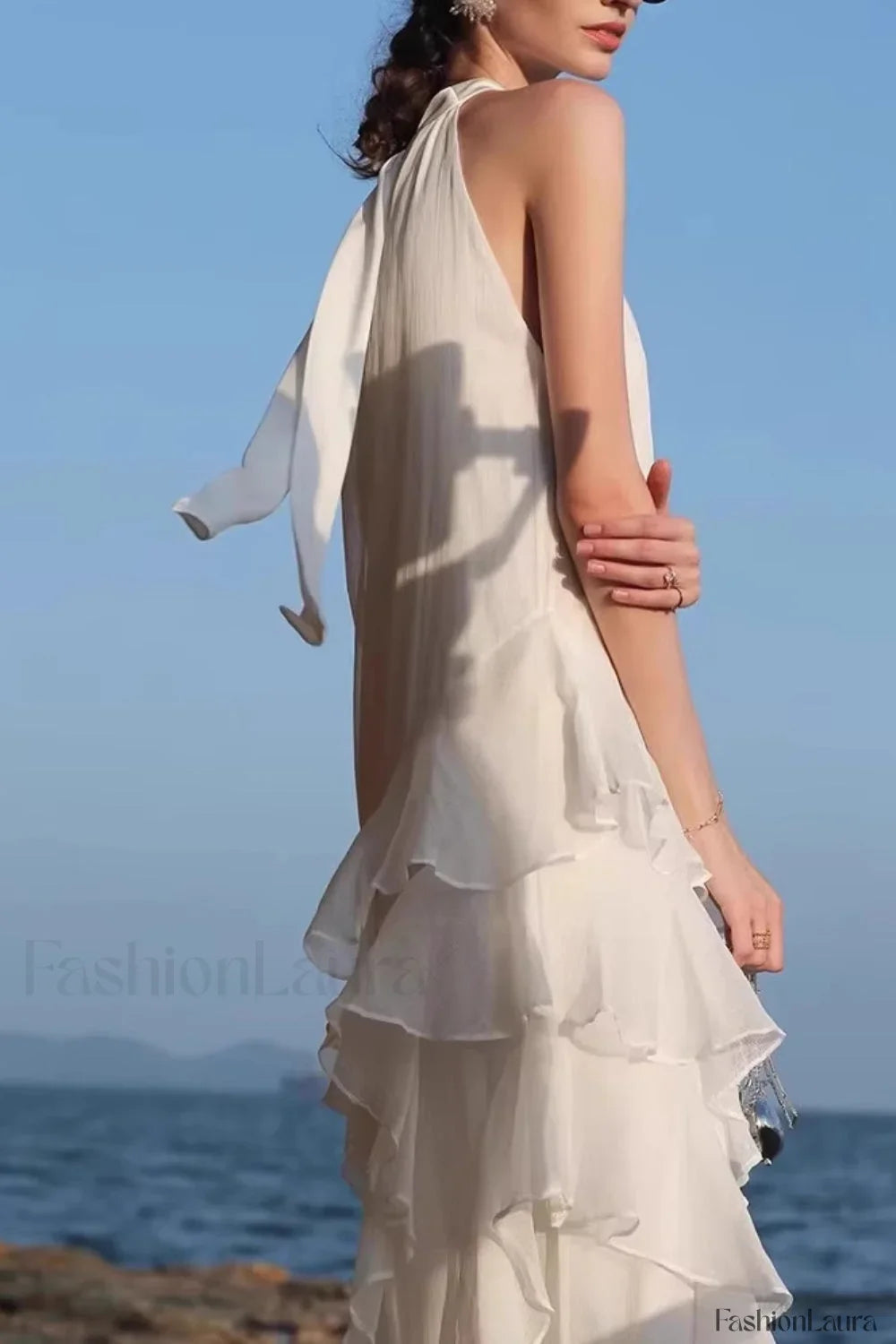 Halter Ruffled Vacation Dress with Relaxed Fit and Layered Outfit Styling