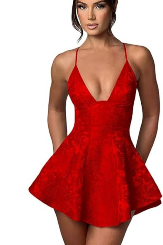 Halter Satin Mini Homecoming Dress Ruffle Floral Jacquard Short Party Dress
