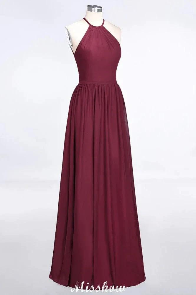 Halter Sleeveless Floor-Length Bridesmaid Dress with Ruffles (ZD12903)