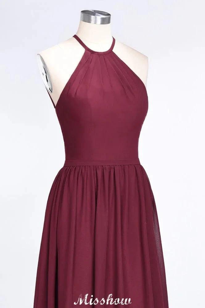 Halter Sleeveless Floor-Length Bridesmaid Dress with Ruffles (ZD12903)