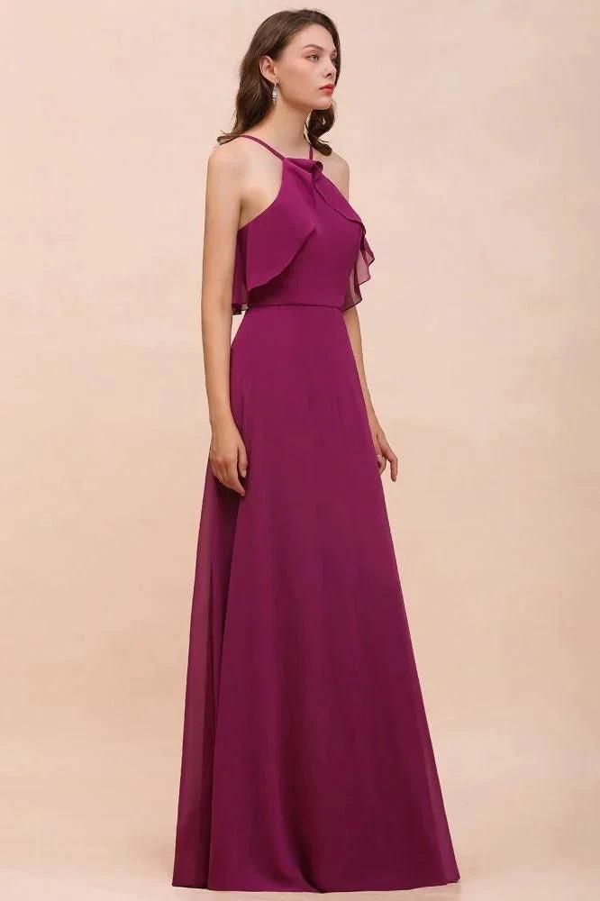 Halter Sleeveless Purple Bridesmaid Dress with Side Pockets (ZD13009)