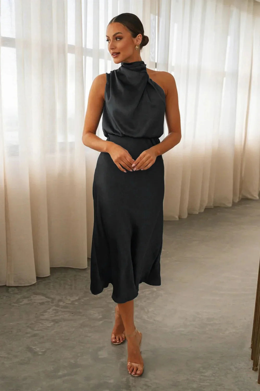 Halter Sleeveless Stylish Satin Bridesmaid Dress