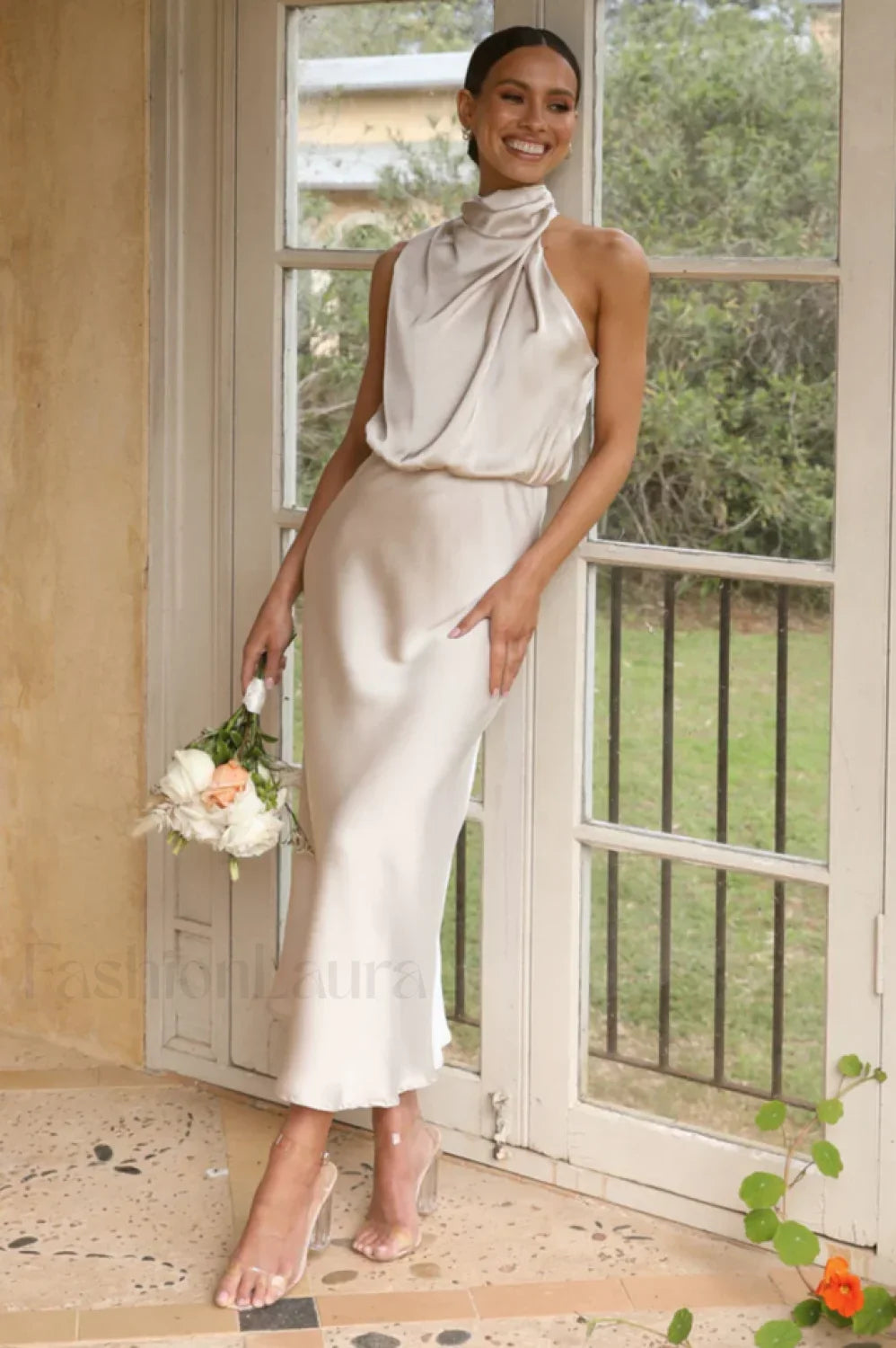 Halter Sleeveless Stylish Satin Bridesmaid Dress