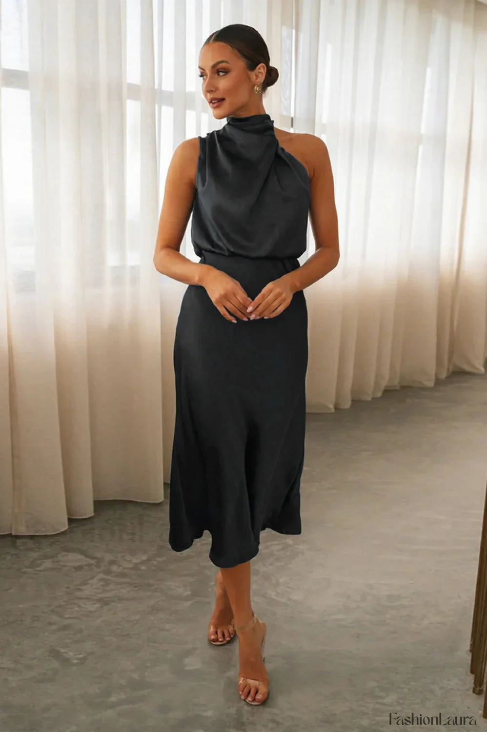 Halter Sleeveless Stylish Satin Bridesmaid Dress